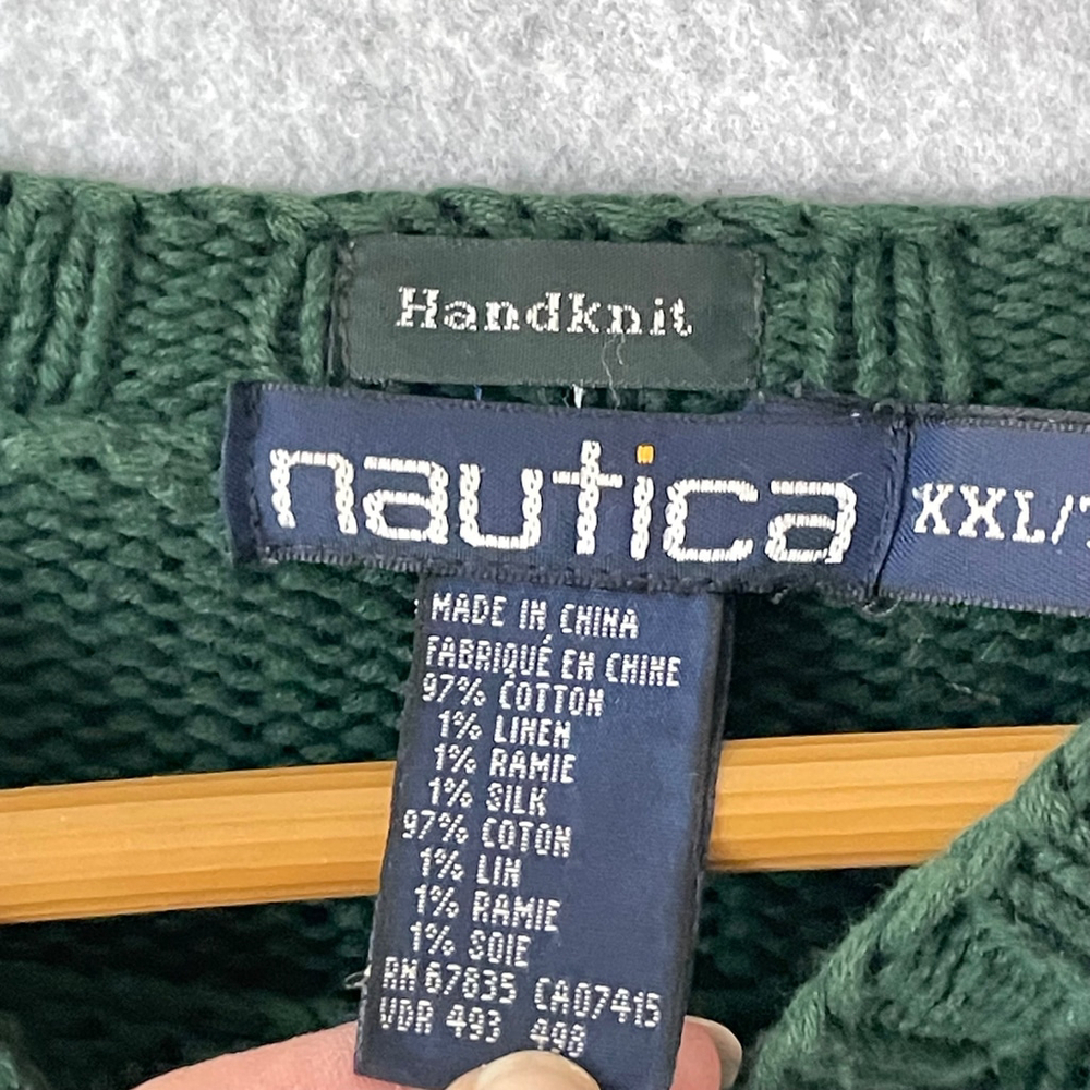 Vintage Y2K Nautica Handknit Map Sweater XXL Green Navy - Picture 4 of 8